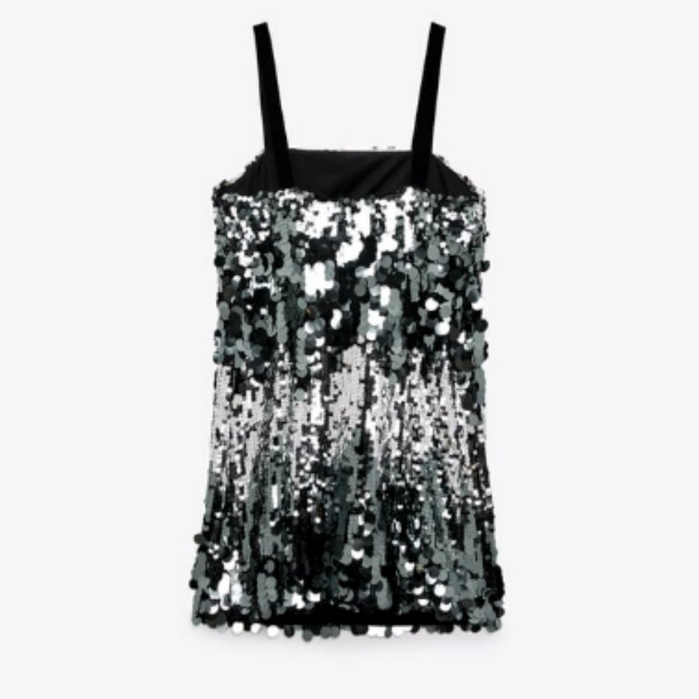Zara Silver Sequin Cocktail Mini Dress NWT - Picture 14 of 15